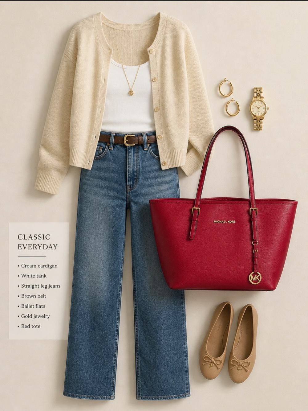 Michael Kors Crimson Saffiano Leather Tote with Gold Hardware